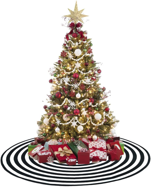 AHOOCUSTOM Black and White Christmas Tree Skirt, Rustic Farmhouse Christmas Decorations Ornaments, 36 Inch Tree Skirt Mat Decor for Merry Xmas Holiday