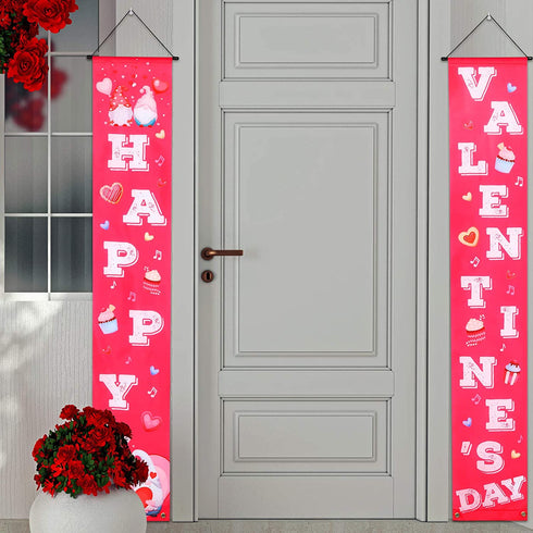 Boao 2 Pieces Valentine's Day Banners Valentine Door Porch Signs Hanging Heart Streamers Pink Valentine's Day Wall Decoration Party Supplies for Valentine's Day Indoor Outdoor Use