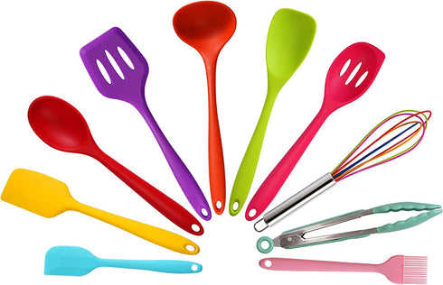 Silicone Utensils For Cooking?DiWoJin Seamless 10 Pcs series Multi colored Kitchen Untensils Set heat Resistant BPA Free, Silicon Spatula Kitchen Utensils