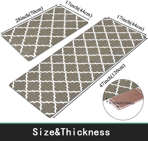 Homcomoda 2Piece Anti Fatigue Kitchen Floor Mat Comfort Heavy Duty Standing Mats Waterproof Non Slip Kitchen Rugs Indoor Outdoor(17"—28" and 17"—47")