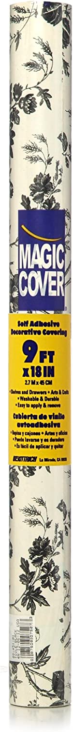 Magic Cover Premium Adhesive Vinyl Contact Shelf Liner and Drawer Liner, 18"x9', Black Toile