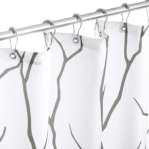 KGORGE Shower Curtains for Bathroom - Waterproof Tree Branches Pattern on White Curtains for Outdoor Swimming Pool Bathtubs Toilet, Grey, 72 x 72 inches Long, Hooks Included