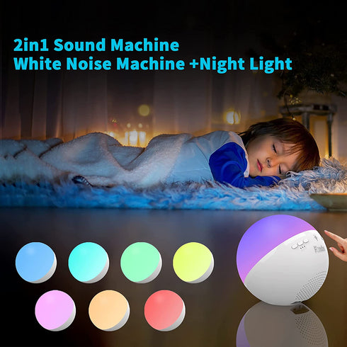 White Noise Machine for Sleeping Baby Adults, Fansbe Portable Sleep Machine with 12 Soothing Sounds & Adjustable 7 Color Night Light, Sound Masking Machine for Home Travel and Office