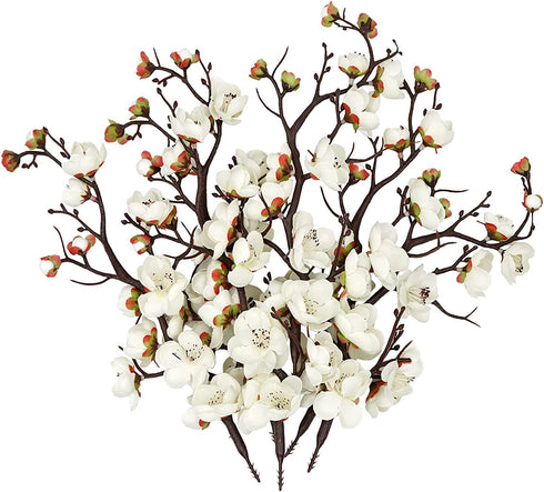 MINYULUA 6 Pieces Artificial White Plum Blossom Faux Flowers Silk Simulation Flowers Bouquet for Home Kitchen Office DIY Hotel Vase Centerpieces Decoration