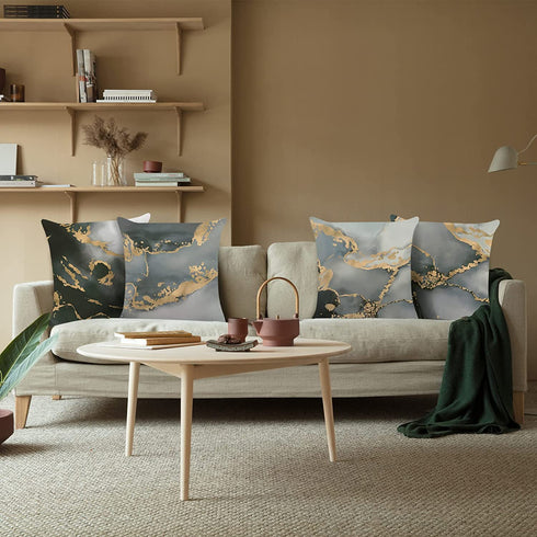 Bonhause Grey Marble Throw Pillow Covers 18 x 18 Inch Set of 4 Abstract Art Modern Decorative Throw Pillow Cases Soft Velvet Outdoor Cushion Covers for Sofa Couch Car Bedroom Home Decor