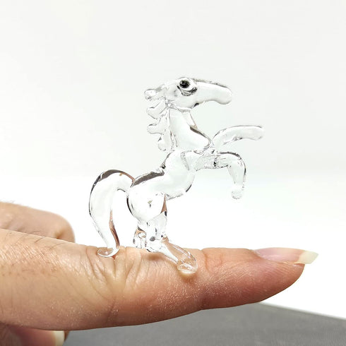 Sansukjai Rare Horse Tiny Micro Crystal Figurines Hand Blown Clear Glass Art Wild Animals Collectible Gift Home D©cor#1 (N)