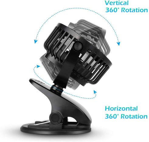 SkyGenius Battery Operated Stroller Fan, Rechargeable USB Powered Mini Clip on Desk Fan