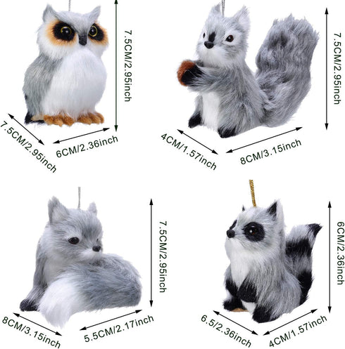 4 Pieces Plush Animal Ornament Woodland Fur Animal Ornaments Furry Animal Ornament Christmas Hanging Ornament for Christmas Tree Decoration (Brown)