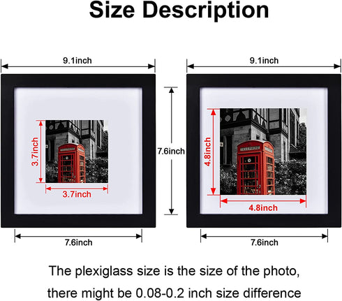 BLEUM CADE 8x8 Picture Frames 4 Pack, Display Pictures 4x4 or 5x5 with Mat Black Solid Wood Photo Frame with 2 Mats for Table Top Display or Wall Mounting, Hanging Hardware Included, Black