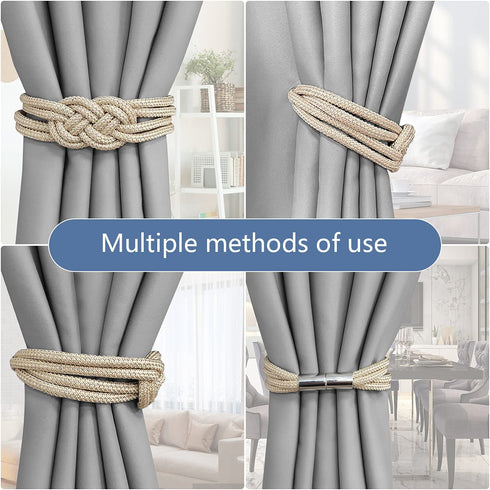 OZZEG 2 Pack/4 Pack Curtain Tiebacks Decorative Magnetic Curtain Tiebacks Ties for Drapes Curtain Holdbacks for Outdoor Indoor Window Home Office Decor (Beige, 4)