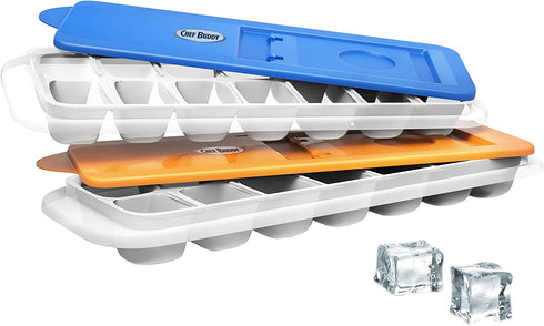 Chef Buddy Ice Lids for Freezing Food, Water, and Juice Kitchen Essential, Easy Fill and Spill Resistant (Set of 2) 14 Cube Tray, Multicolor