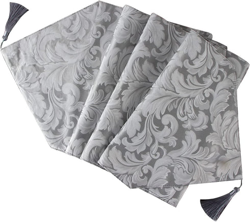 EHouseHome Jacquard Damask Reversible Silver Grey Table Runners with Tassels 13 x 72 inch Wrinkle and Water Resistant Spill-Proof Decorative Dining and Wedding Runners