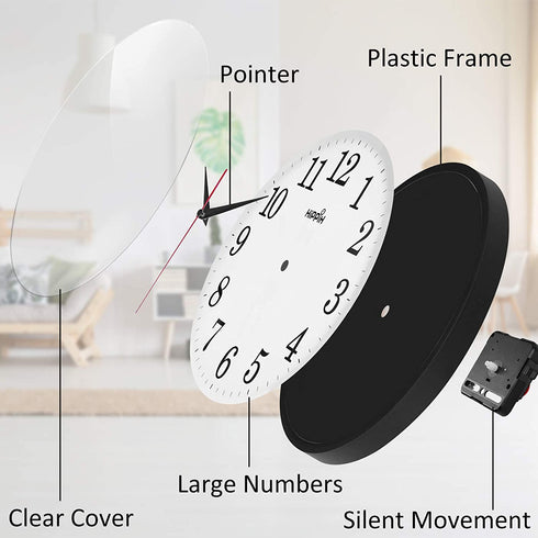 Yoobure 10 Inch Silent Quartz Decorative Wall Clock Non-Ticking Classic Digital Clock Battery Operated Round Easy to Read Home/Office/School Clock