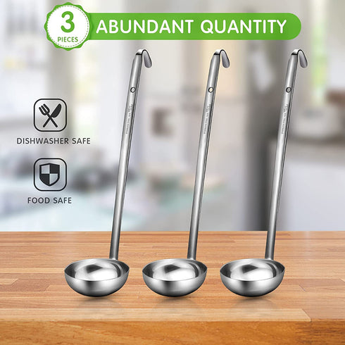 meekoo 3 Pieces Stainless Steel Ladle Soup Handle Ladle with Pouring Rim for Kitchen Cooking Soup Sauce (10 oz)