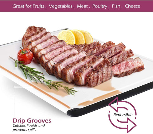Large Cutting Board with Juice Groove - 17.75" Plastic Kitchen Chopping Board for Meat Cheese and Vegetables Heavy Duty Serving Tray