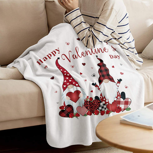 FortuneHouse8 Gnome Valentines Day Blanket Sweet Gnome with Rose Super Soft Warm Cozy Throw Blankets Love Heart Buffalo Check Bed Couch or Car Blanket for Children Adult Travel All Reason 40" x 50"