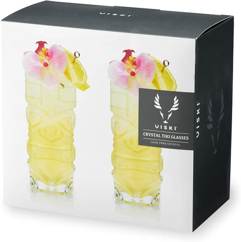 Viski Pacific Crystal Tiki Glasses Set of 2, Lead-Free Premium Crystal Clear Glass, Stylish Tiki Cocktail Glasses, Cocktail Glass Gift Set, 14 oz
