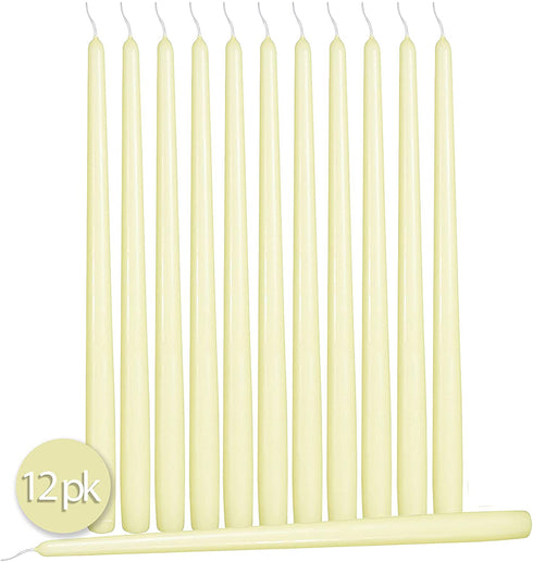 12 Pack Tall Taper Candles - 12 Inch Ivory Dripless, Unscented Dinner Candle - Paraffin Wax with Cotton Wicks - 10 Hour Burn Time