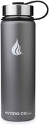 HYDRO CELL Stainless Steel Water Bottle w/ Straw & Wide Mouth Lids (64oz 40oz 32oz 24oz 18oz 14oz) - Keeps Liquids Perfectly Hot or Cold with Double Wall Vacuum Insulated Sweat Proof Sport Design (Graphite 24 oz)