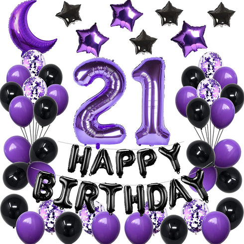 Purple 21 Birthday Decorations, Purple 21st Birthday Decorations for Women Men , Happy 21st Birthday Balloons Party Supplies with Purple Happy Birthday Banner, Number 21 Balloons for 21 Years Old Birthday