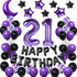 Purple 21 Birthday Decorations, Purple 21st Birthday Decorations for Women Men , Happy 21st Birthday Balloons Party Supplies with Purple Happy Birthday Banner, Number 21 Balloons for 21 Years Old Birthday