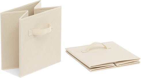 Amazon Basics Collapsible Fabric Storage Cubes Organizer with Handles, Beige - Pack of 6
