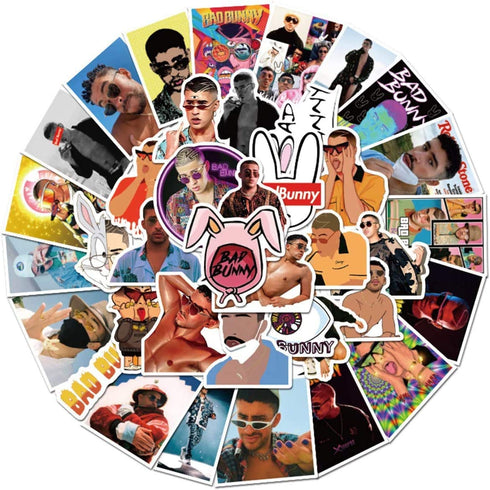 50PCS Pop Singer Bad Bunny Stickers for Laptop and Water Bottles,Waterproof Durable Trendy Vinyl Laptop Decal Stickers Pack for Teens, Water Bottles, Computer, Travel Case (Bad Bunny)
