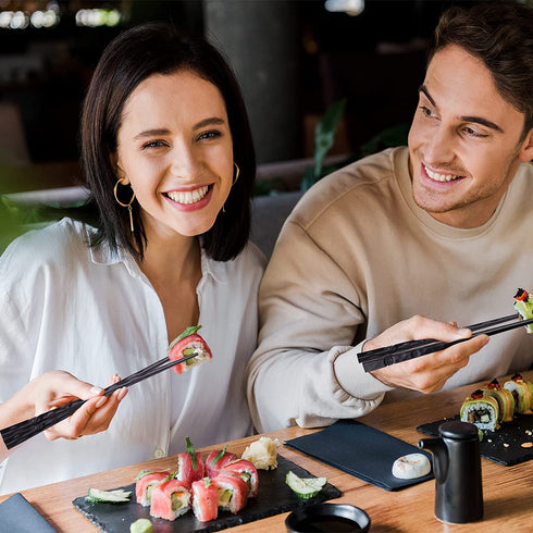 5 Pairs Japanese Fiberglass Chopsticks, GLAMFIELDS Reusable Chop sticks Dishwasher Safe, Non-slip, 9 1/2 inches - Gift Set Black