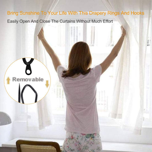 60 Pcs Metal Curtain Rings with Eyelet Curtain Rings and 60 Pcs Metal Curtain Rods Hooks Drapery Hook, 30 mm Internal Diameter Curtain Rod Rings Drapery Eyelet Sliding Curtain Rings (Black)
