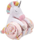 Amazon Basics Kids Unicorns & Rainbows Patterned Throw Blanket with Stuffed Animal Unicorn