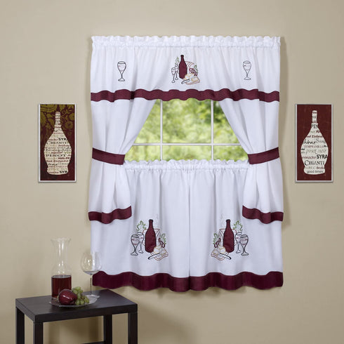 Achim Home Furnishings, Burgundy Ache Home Furnishings Cabernet Embellished Cottage Set with Tier Pair, 58 by 36"