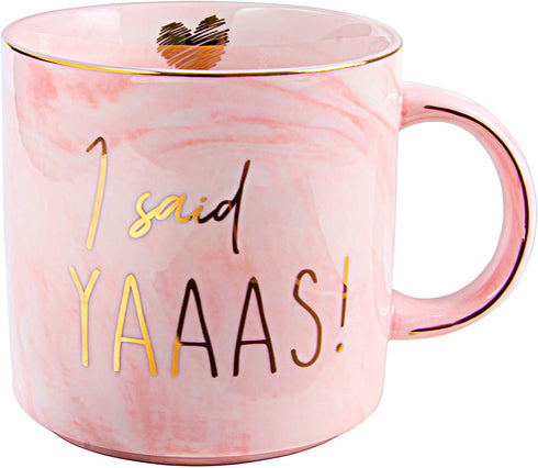 VILIGHT Engagement Gifts for Future Wifey - I Said Yaaas Engaged Mug Gift for Her - Marble Coffee Cup 11.5 Oz