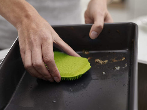 Joseph Joseph CleanTech Dish Brush and Reusable Sponge Scrubber Set Hygienic Quick-Dry, Green