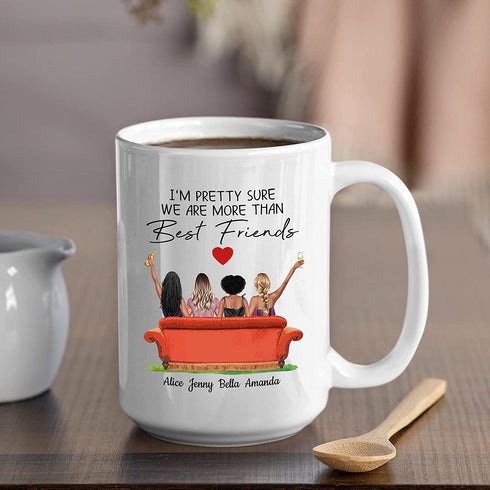 Custom Best Friend Coffee Mug For Women, Personalized Four Sisters Gifts Mug Customized Names For Besties, BFF, Good Friends, Long Distance Friendship, Birthday Gift Idea Mug 11oz, 15oz