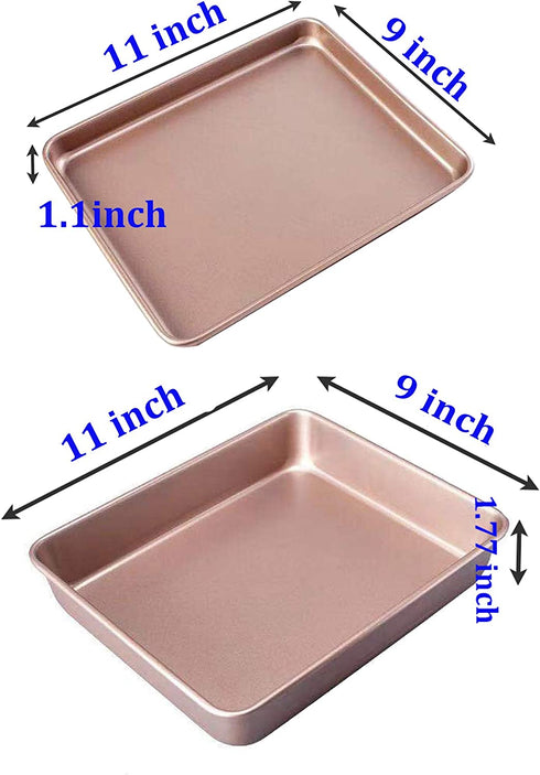 HYTK Small Cookie Sheets 11 X 9 Inch Set of 2 Mini Baking Tray Toaster Oven Replacement Pan Nonstick Thicken Brushed High Carbon Steel No Warp Magnetic Bakeware