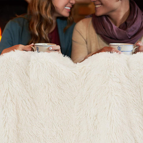 Toneed Soft Fluffy Throw Blanket for Girl Room, Plush Faux Fur Wool Blanket, 60'' x 80'' Furry Sherpa Reversible Fleece Blanket for Sofa, Couch, Bed and Home Decor, Creamy