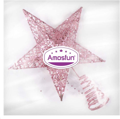 25cm CHRISTMAS Tree Iron Star Topper Glittering CHRISTMAS Tree Decoration Ornaments (Pink)