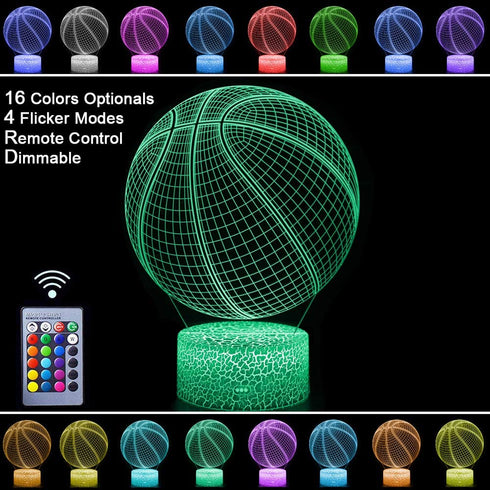 Basketball Night Light,3D Illusion Effect Lamp Light Remote Control RGB Colors&Dimmable Bday Xmas Gift Ideas for NBA Sport Lovers Kids Teen Boys Girls(Basketball)