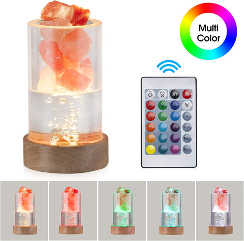 Himalayan Salt Lamp with 16 Colors Changing, Zanflare USB Crystal Salt Rock Lamp, Hand Carved Wood Base Table Lamp, Pink Salt Night Light Gifts for Mother, House Warming, Holiday Gifts