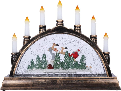 Christmas Snow Globe Lantern Decorations - 10 Inch Lighted Candlestick Lantern Batteries Operated LED Santa Sits in Sleigh Water Glittering for Xmas Home Gift Decor