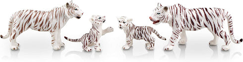 TOYMANY 4PCS Realistic White Tigers Figurines with Tiger Cubs, 2-6" Jungle Animals Figures Family Set Includes Baby Tigers, Educational Toy Cake Toppers Christmas Birthday Gift for Kids Toddlers
