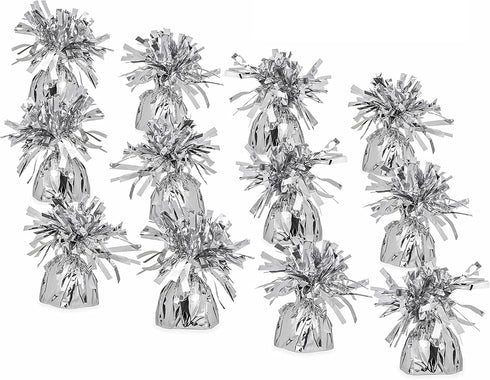 SRENTA 5.5" Silver Metallic Wrapped Balloon Weights for Birthday Party Decoration, Pack of 12
