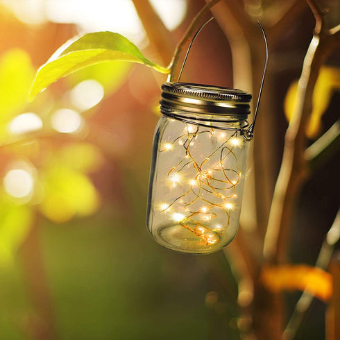 Outdoor Solar Powered Mason Jar Lights 6 Pack Waterproof 30 Mini LED Fairy Star Firefly Garden Table Decorations Patio Lighting Decor Lanterns Backyard Tree Hanging Lawn Porch Decorative Warm White