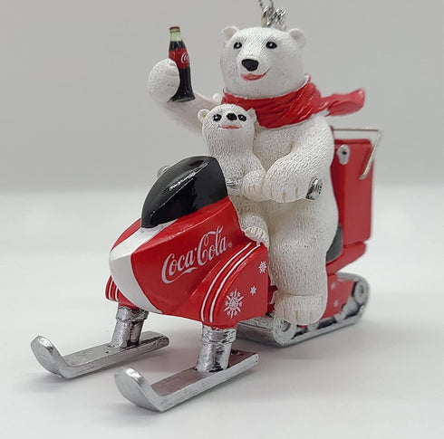 Kurt Adler Coca-Cola Polar Bear With Cub Riding Snow Mobile Ornament
