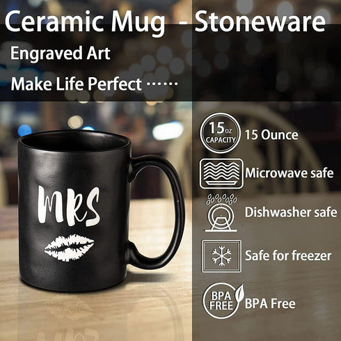 Funny Coffee Mug Set of 2, 15oz,Mr and Mrs Novelty Ceramic Cup with Unique handmade Potholes, Great Gift Idea For Wedding Birthday Christmas