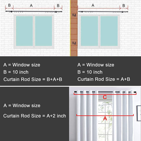 Curtain Rod,1 Inch Adjustable Black Curtain Rods for Windows 34" to 68",Stainless Steel Single Curtain Rod Set with Brackets for Bedroom Kitchen Window ?Black?