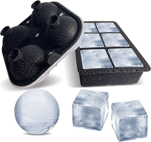 Ice Cube Trays, Jumble Big Cubes & 2.5 inches Large Sphere Ice Mold Combo, Reusable Sphere Ice Tray for Cocktail Bourbon Scotch