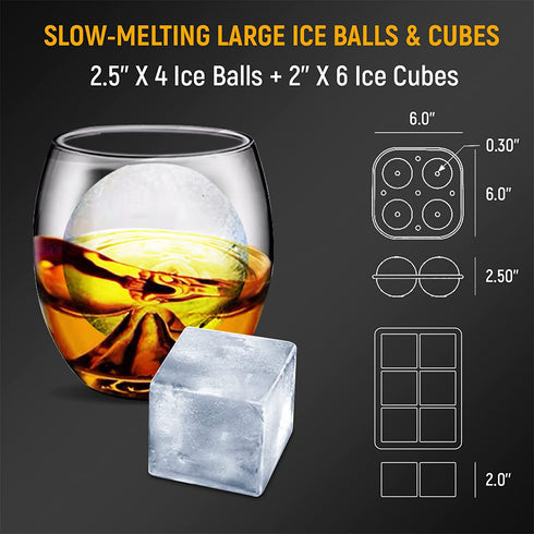 Ice Cube Trays, Jumble Big Cubes & 2.5 inches Large Sphere Ice Mold Combo, Reusable Sphere Ice Tray for Cocktail Bourbon Scotch