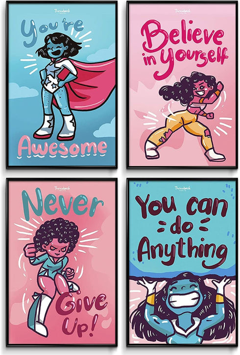 Black Girl Wall Art for Little Girl Room Decor – Black Art Posters for Teen Girls Room Set of 4 - Kids Room Decor for Girls - Girls Wall Decor - Black Woman Wall Art 11x17” - Kids Posters