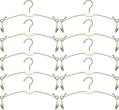 Exttlliy 10PCS Metal Underwear Bra Rack Durable Fashion Children Clothes Hangers Hook Lingerie Shop Display Hanger with Clips (Gold)